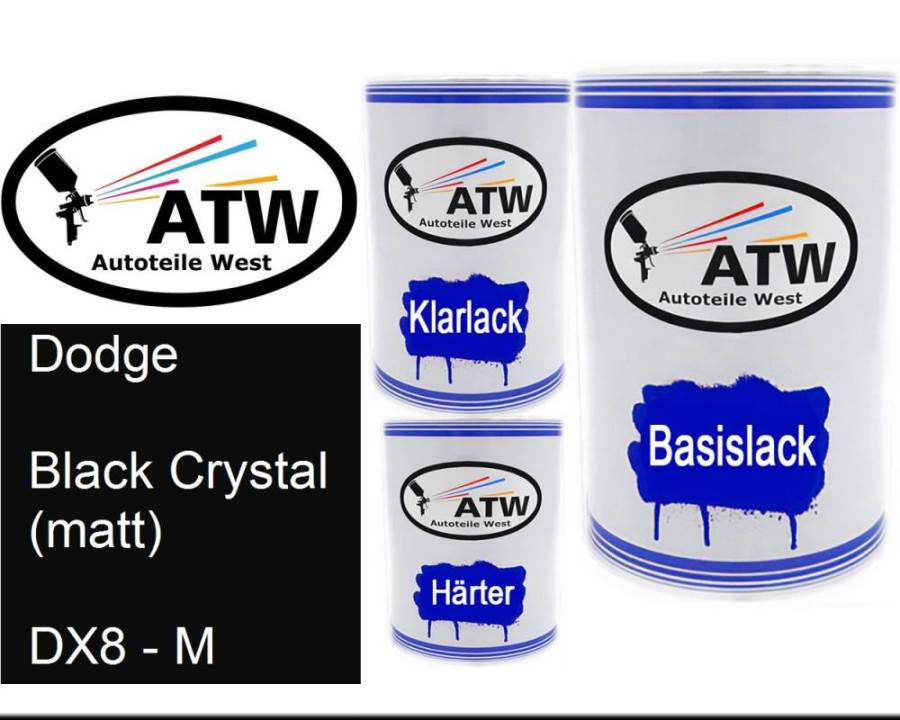 Dodge, Black Crystal (matt), DX8 - M: 500ml Lackdose + 500ml Klarlack + 250ml Härter - Set, von ATW Autoteile West.